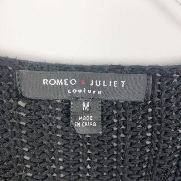 ROMEO & JULIET | Black Fringe Open Knit Boho Sweater Women’s Size Medium - Picture 4 of 6